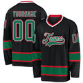 Custom Black Kelly Green-Red Hockey Jersey
