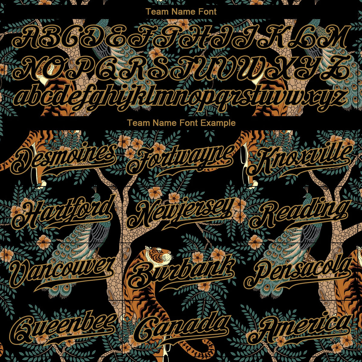 Custom Black Black-Old Gold 3D Pattern Design Tiger And Peacock Authentic Baseball Jersey