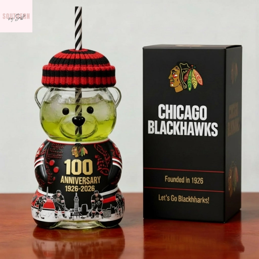 Chicago Blackhawks Bear Glass Cup