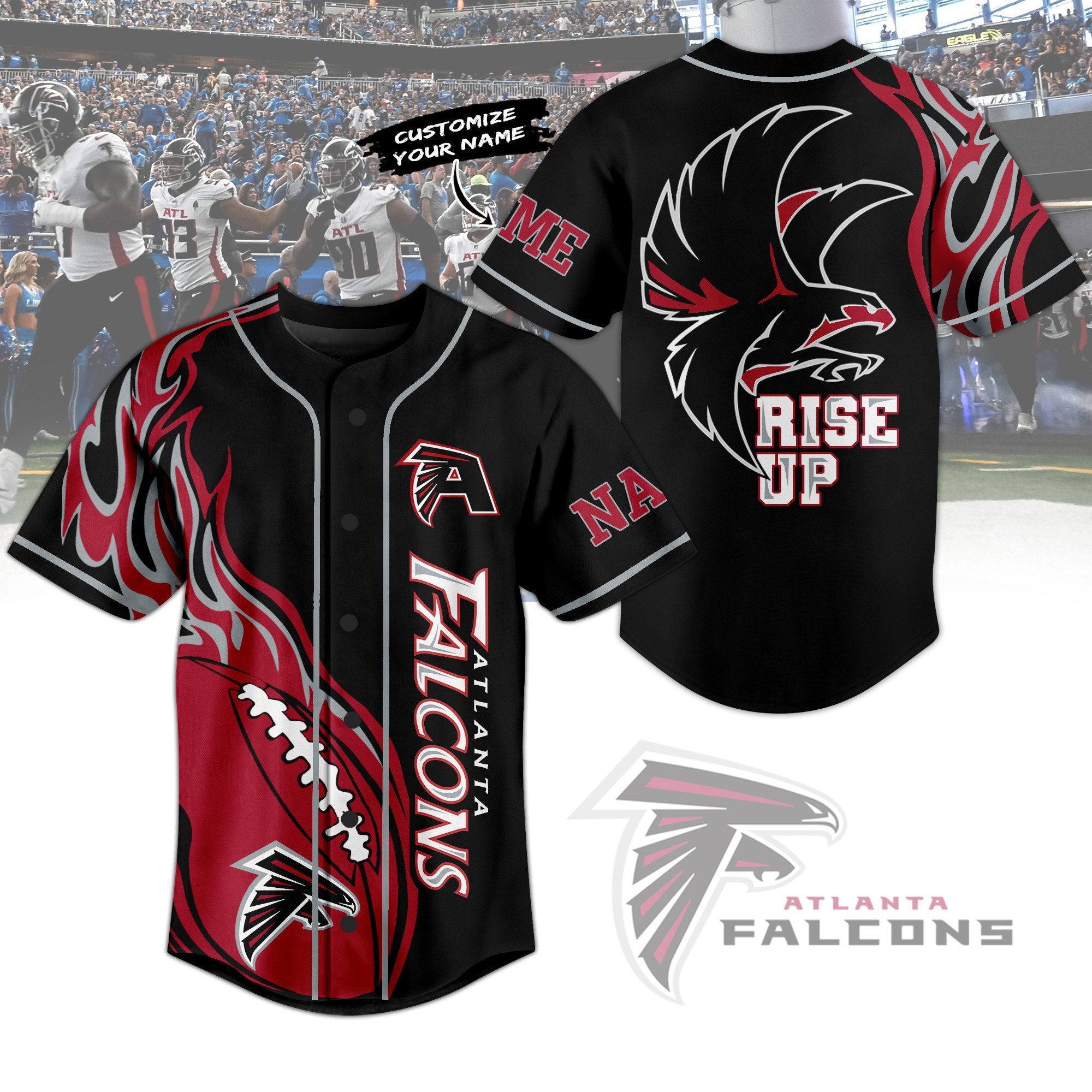 Custom Atlanta Falcons Rise Up Baseball Jersey For Kids And Adults