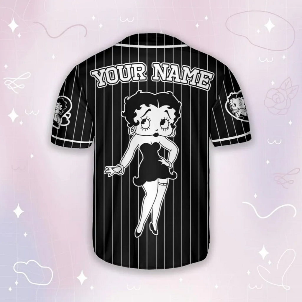 Custom Name Cartoon Betty Boop Blck Simple Baseball Jersey