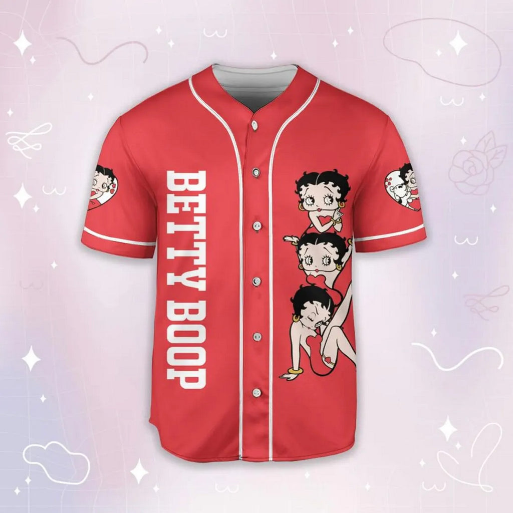 Custom Name Cartoon Betty Boop Dancing Red Baseball Jersey