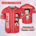 Custom Name Cartoon Betty Boop Dancing Red Baseball Jersey
