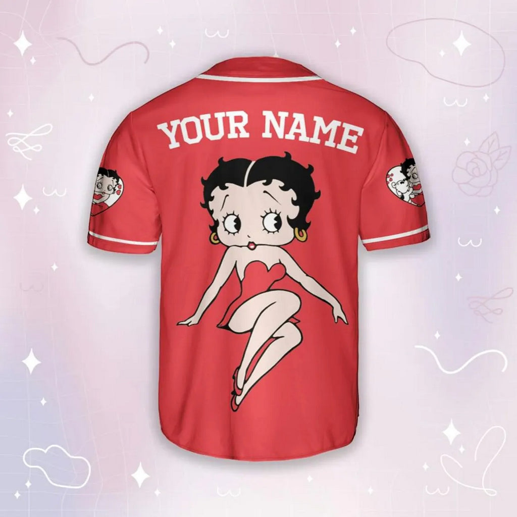 Custom Name Cartoon Betty Boop Dancing Red Baseball Jersey