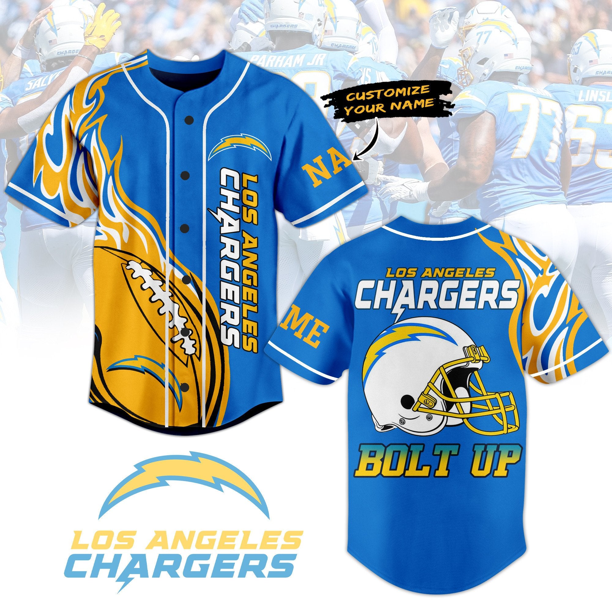 Custom Los Angeles Chargers Bolt Up Blue Baseball Jersey Fast Shipping Worldwide