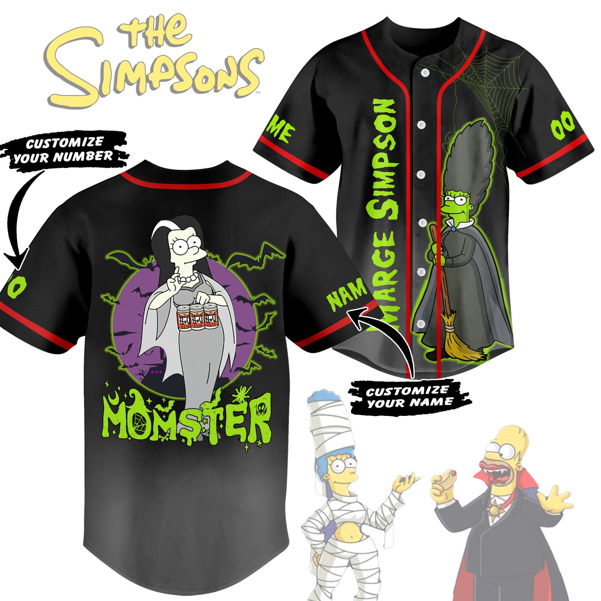 Custom Marge Simpson Halloween Eve Baseball Jersey