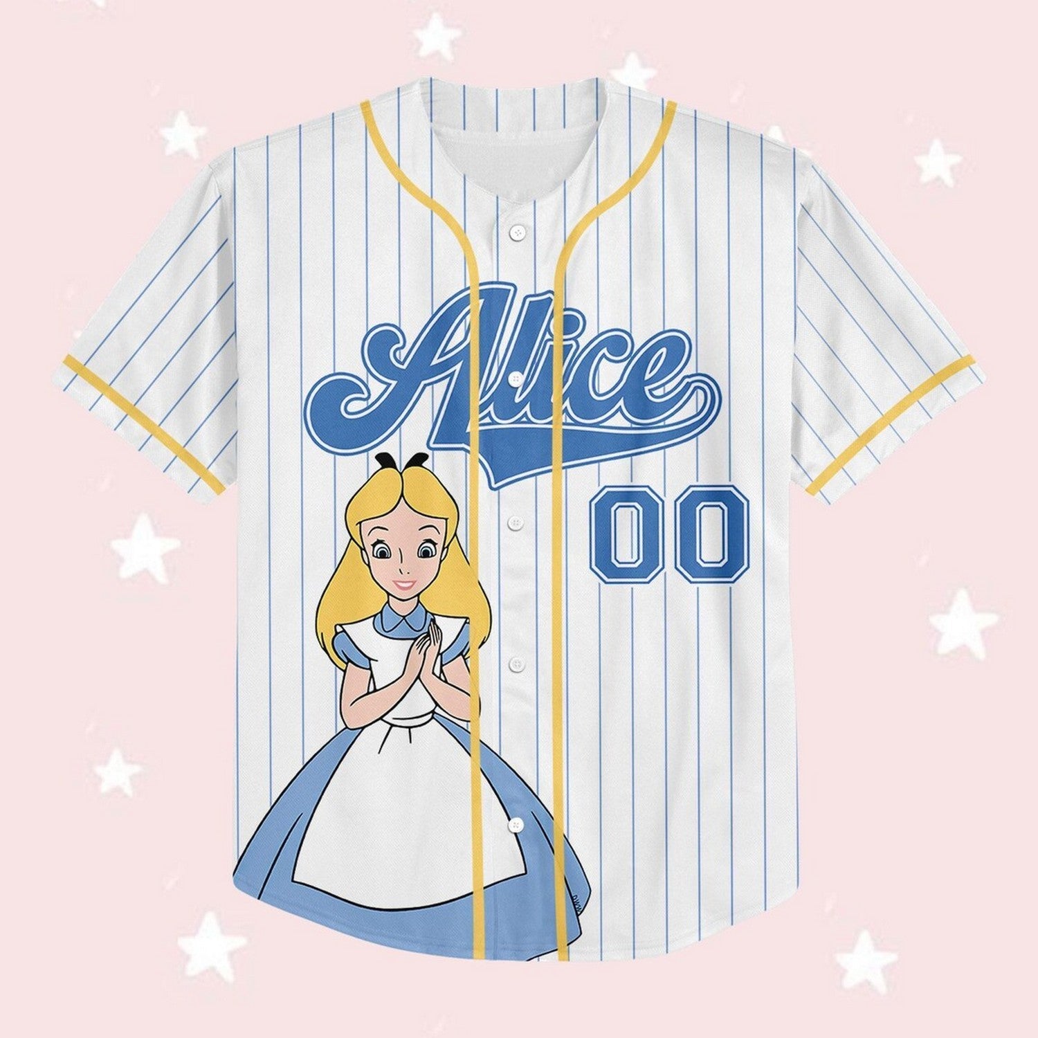 Custom Name And Number Alice In Wonderland Stripes White Baseball Jersey