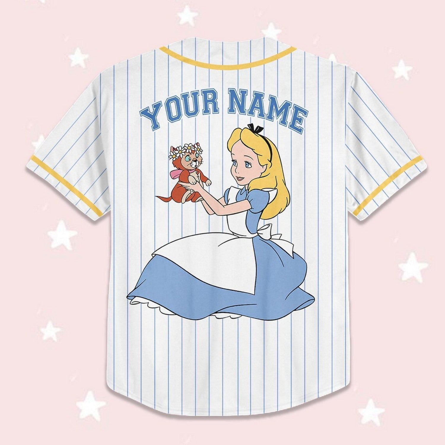 Custom Name And Number Alice In Wonderland Stripes White Baseball Jersey