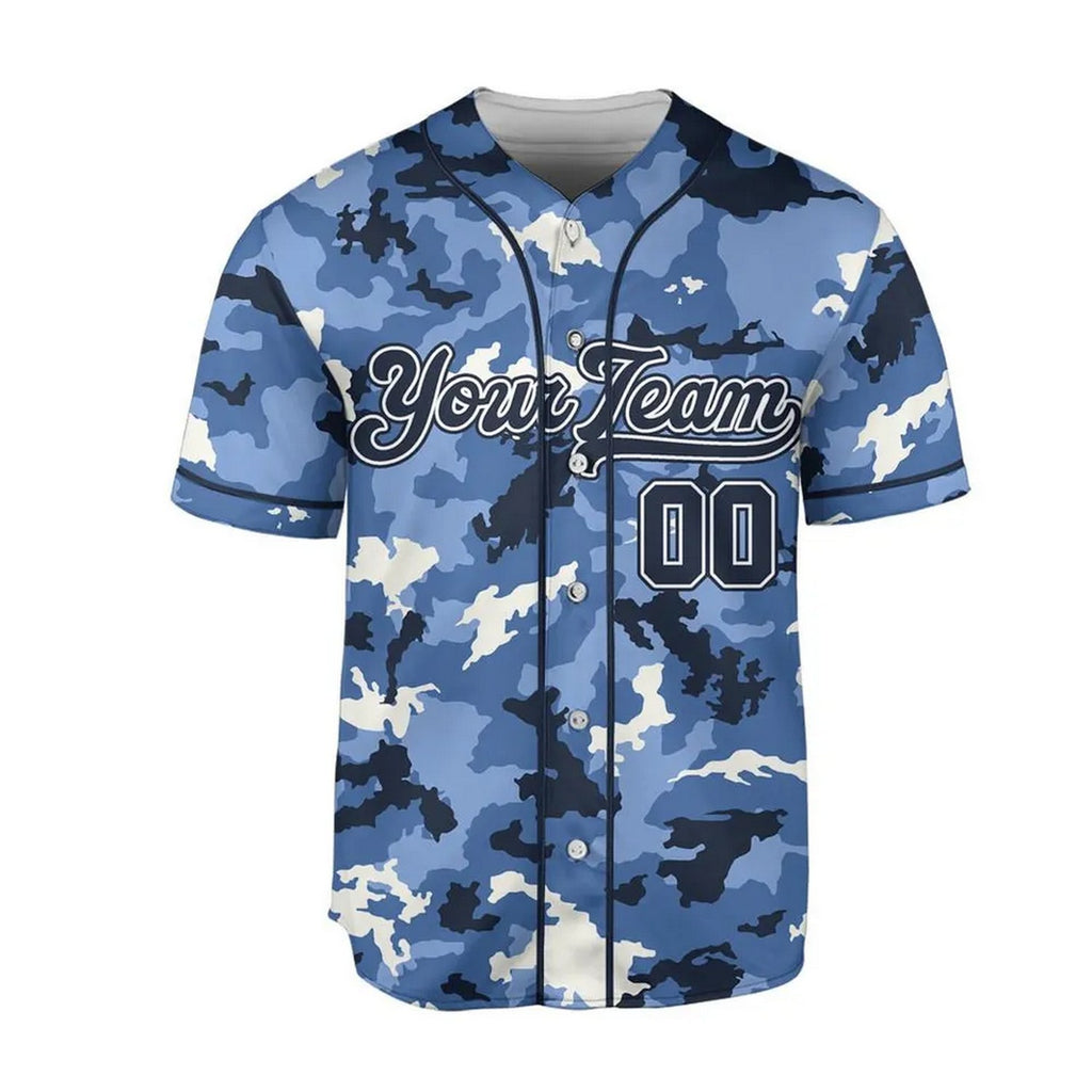 Custom Name And Number Camo Texture Blue Baseball Jersey