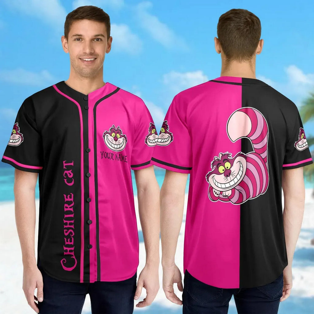 Custom Name Cheshire Cat Alice The Wonderland Black Pink Baseball Jersey