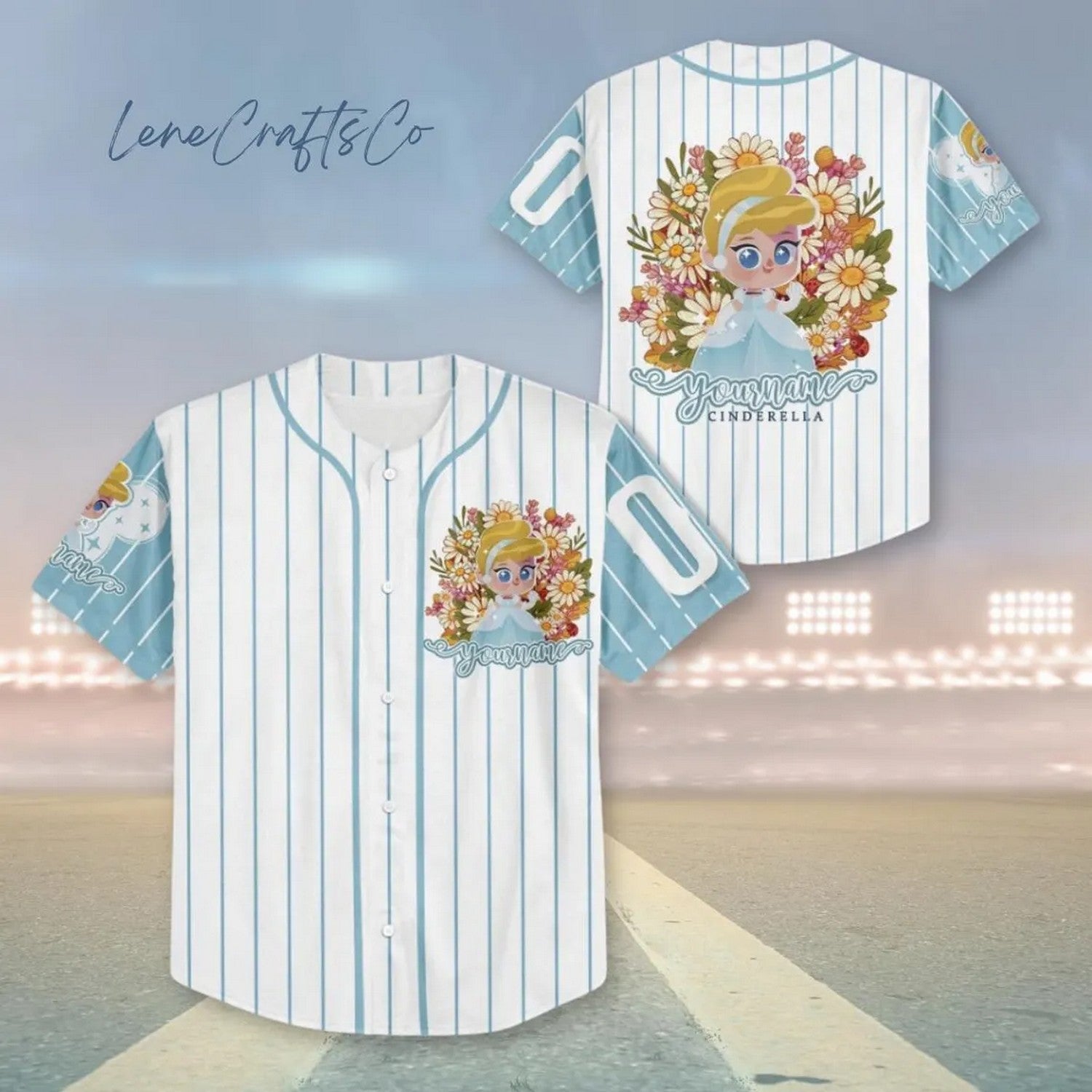 Custom Name And Number Cinderella Princess And Flower Striped Blue White Baseball Jersey