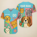Custom Name And Number Colorful Cartoon Cute Pets Baseball Jersey
