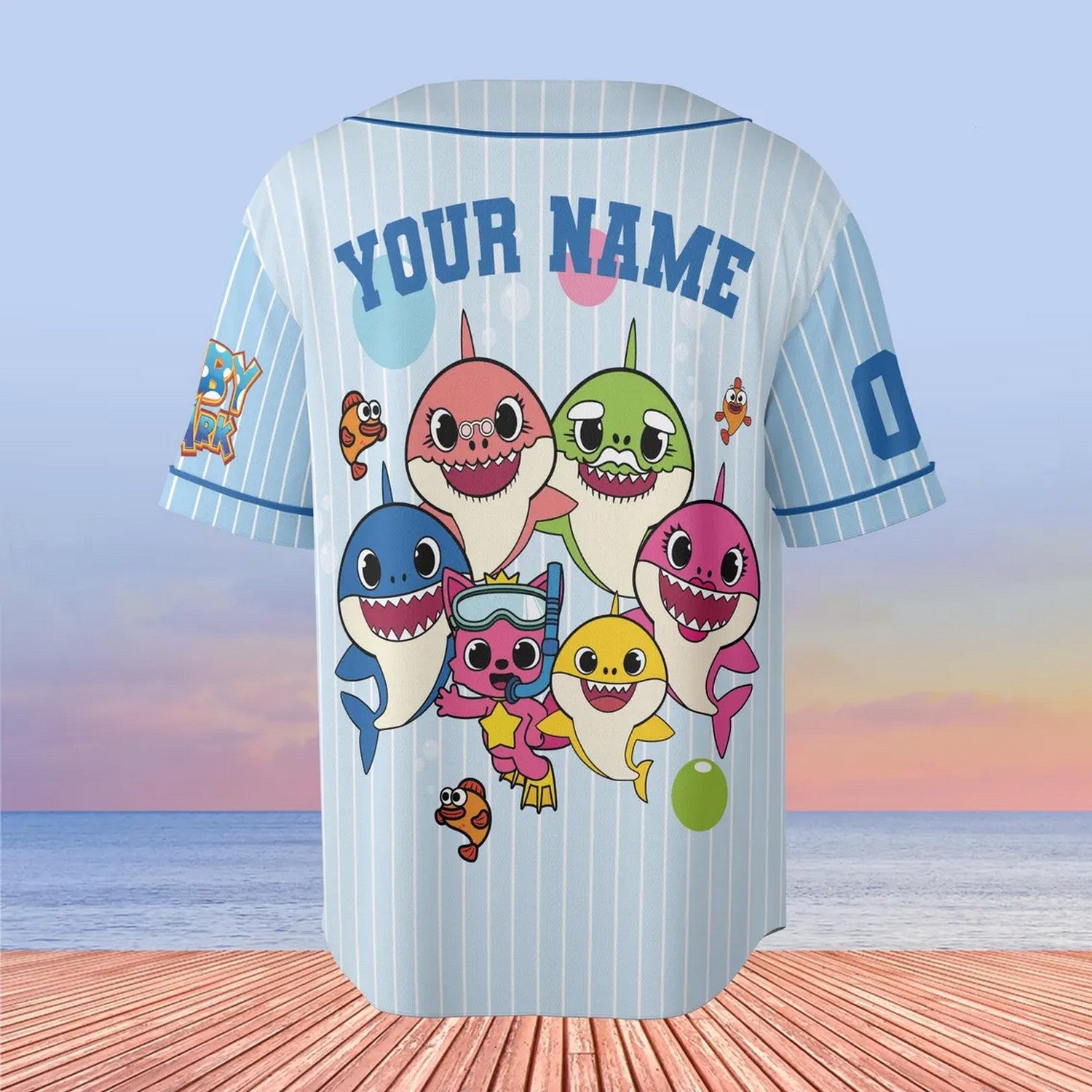 Custom Name And Number Cute Baby Shark Blue Baseball Jersey