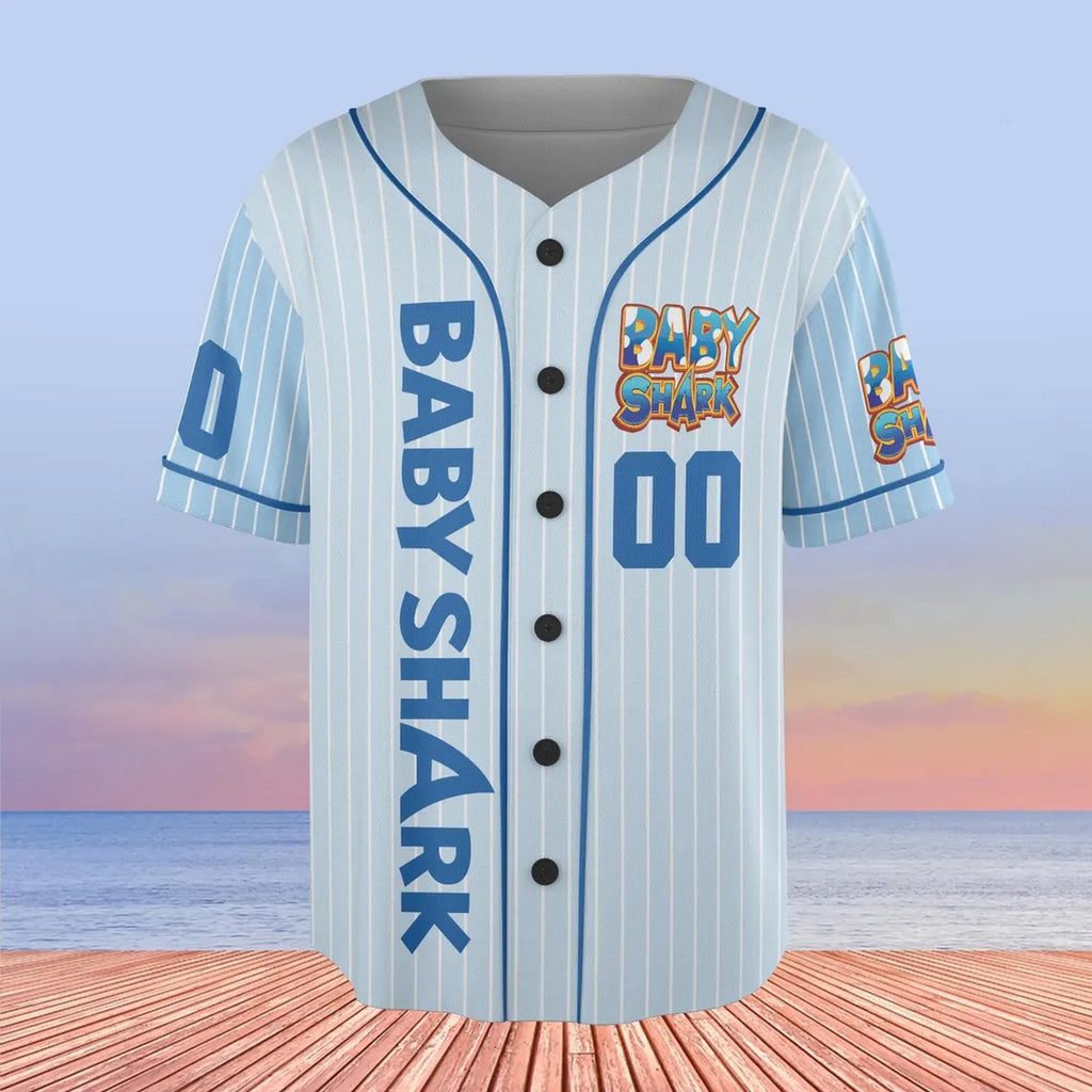 Custom Name And Number Cute Baby Shark Blue Baseball Jersey