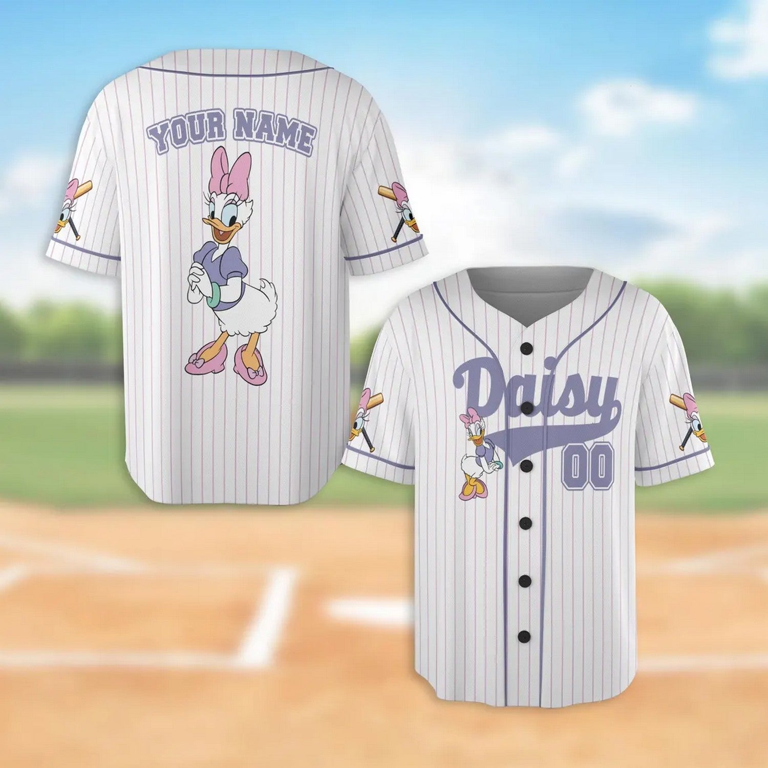 Custom Name And Number Cute Daisy Duck White Baseball Jersey