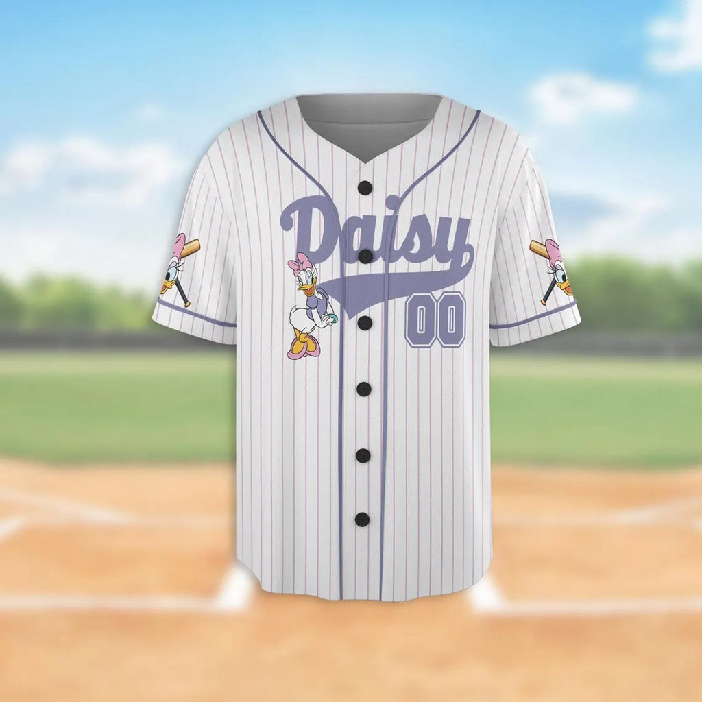 Custom Name And Number Cute Daisy Duck White Baseball Jersey