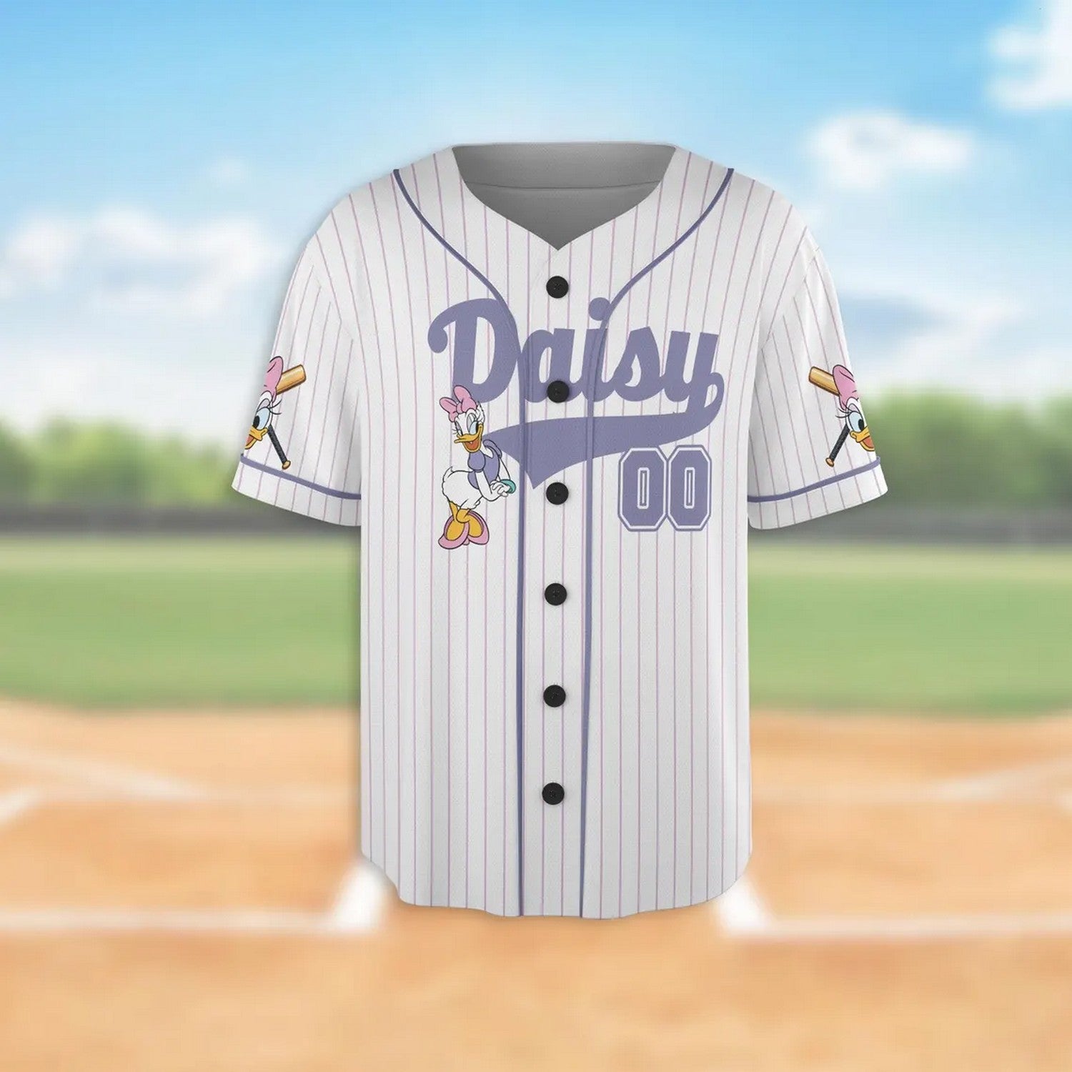 Custom Name And Number Cute Daisy Duck White Baseball Jersey