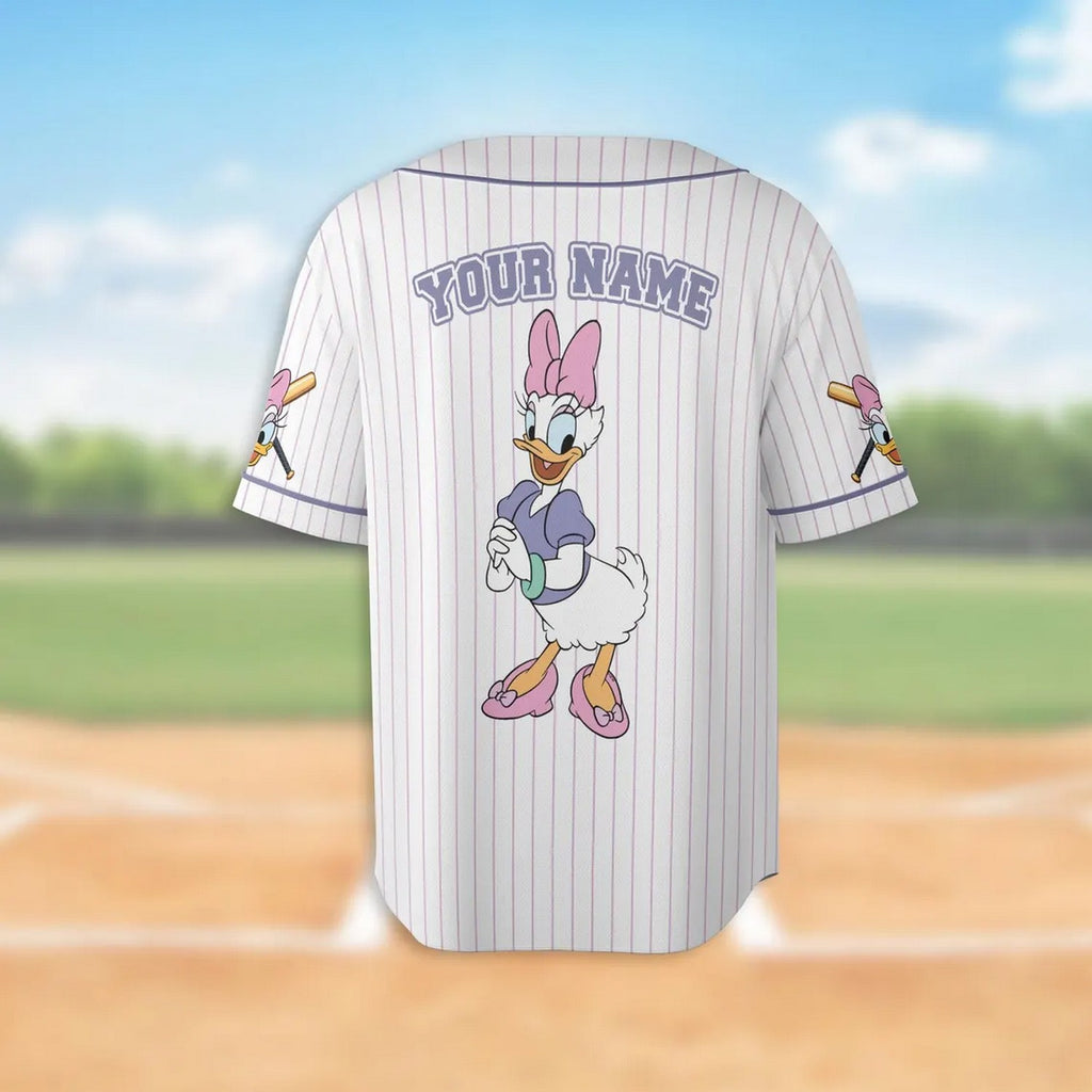 Custom Name And Number Cute Daisy Duck White Baseball Jersey
