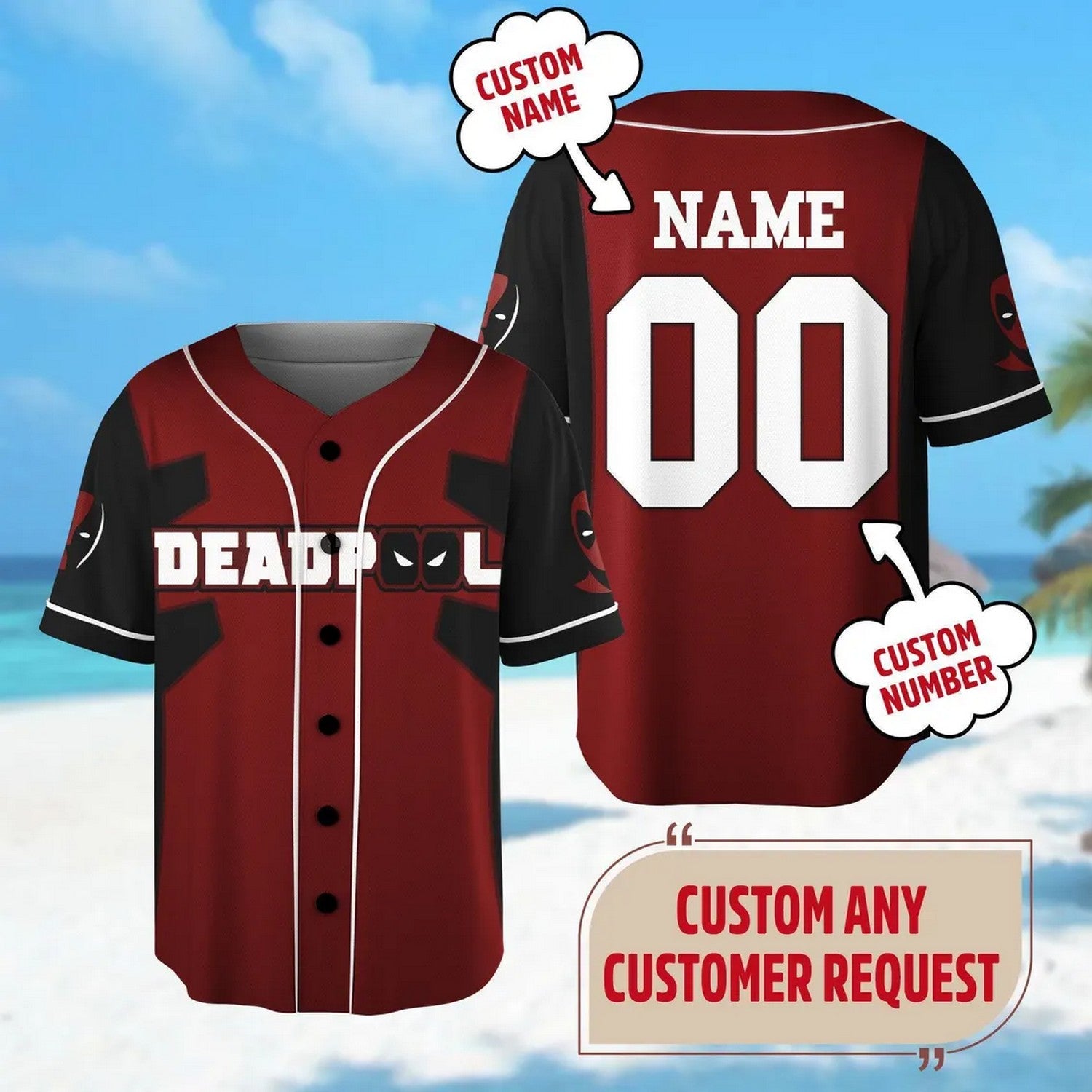 Custom Name And Number Deadpool Black Red Baseball Jersey