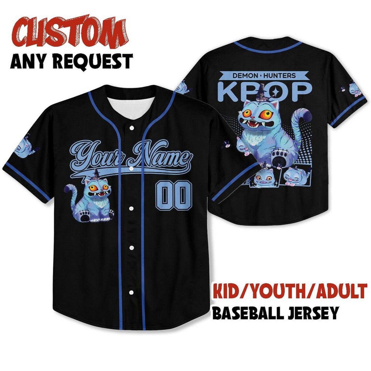 Custom Name And Number Demon Hunter Tiger Black Baseball Jersey