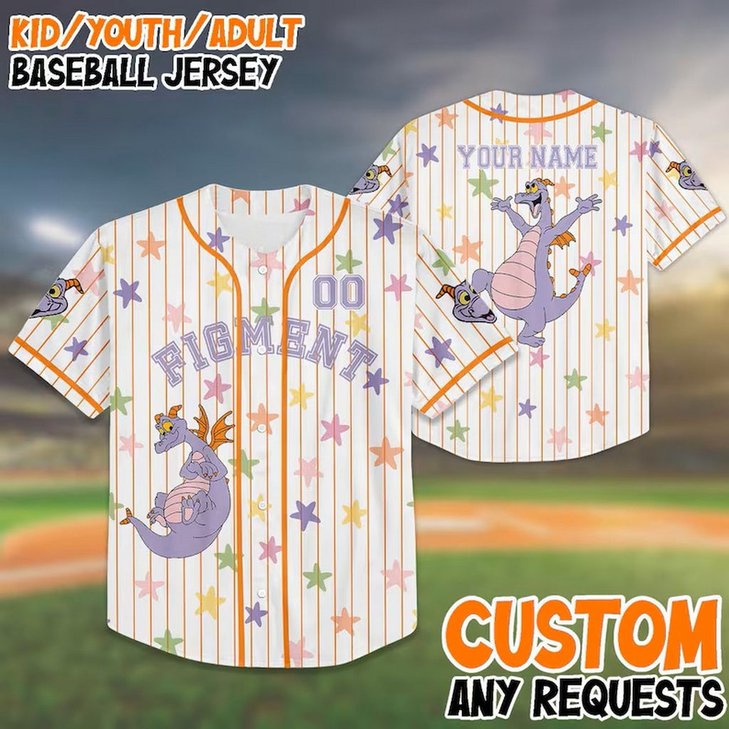 Custom Name And Number Figment And Little Star Pattern Striped White Baseball Jersey