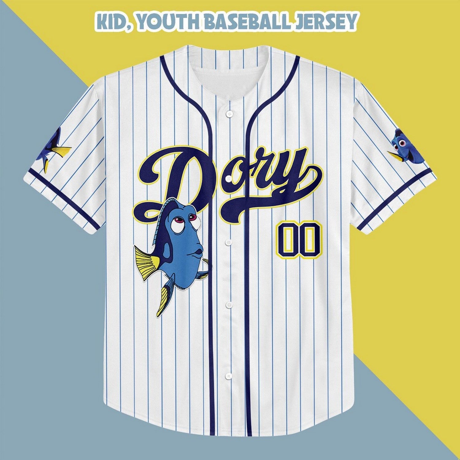 Custom Name And Number Finding Dory Strpied White Baseball Jersey