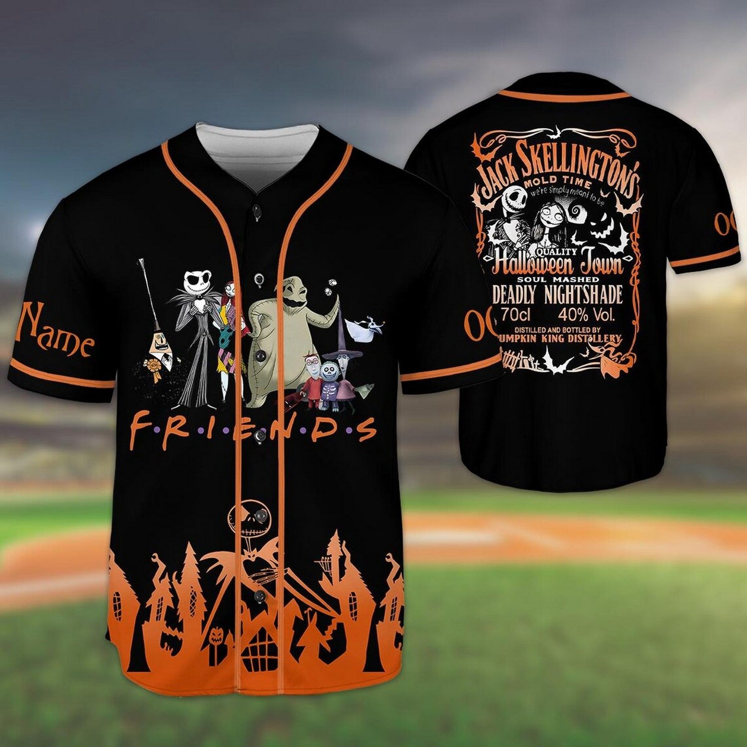 Custom Name And Number Friends Nightmare Halloween Black Baseball Jersey