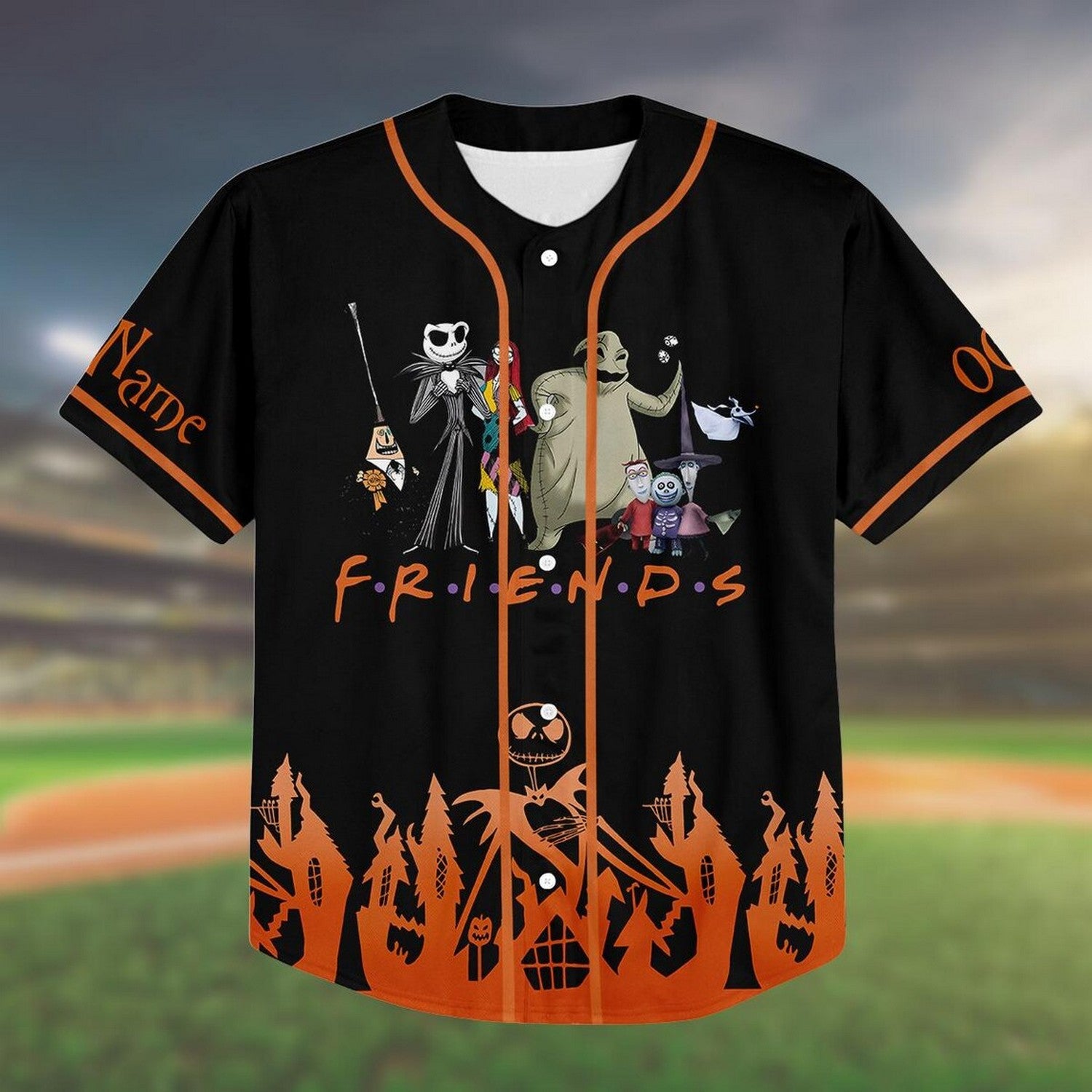 Custom Name And Number Friends Nightmare Halloween Black Baseball Jersey
