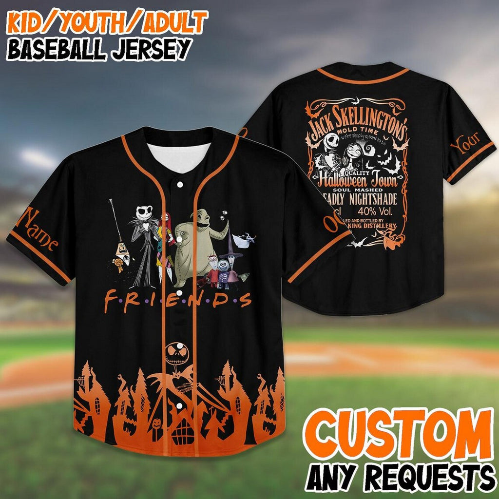 Custom Name And Number Friends Nightmare Halloween Black Baseball Jersey