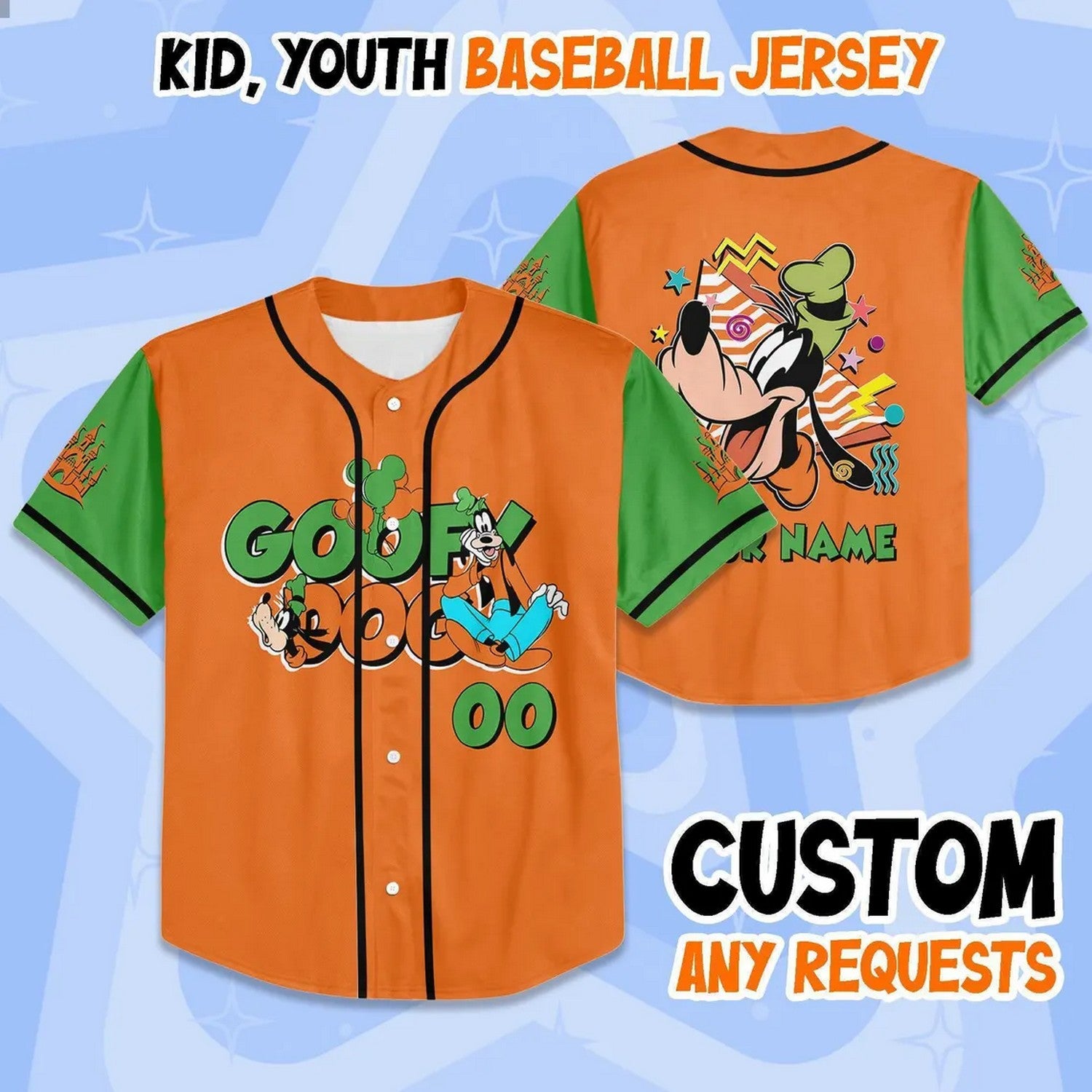 Custom Name And Number Goofy Dog Collection Green Orange Baseball Jersey
