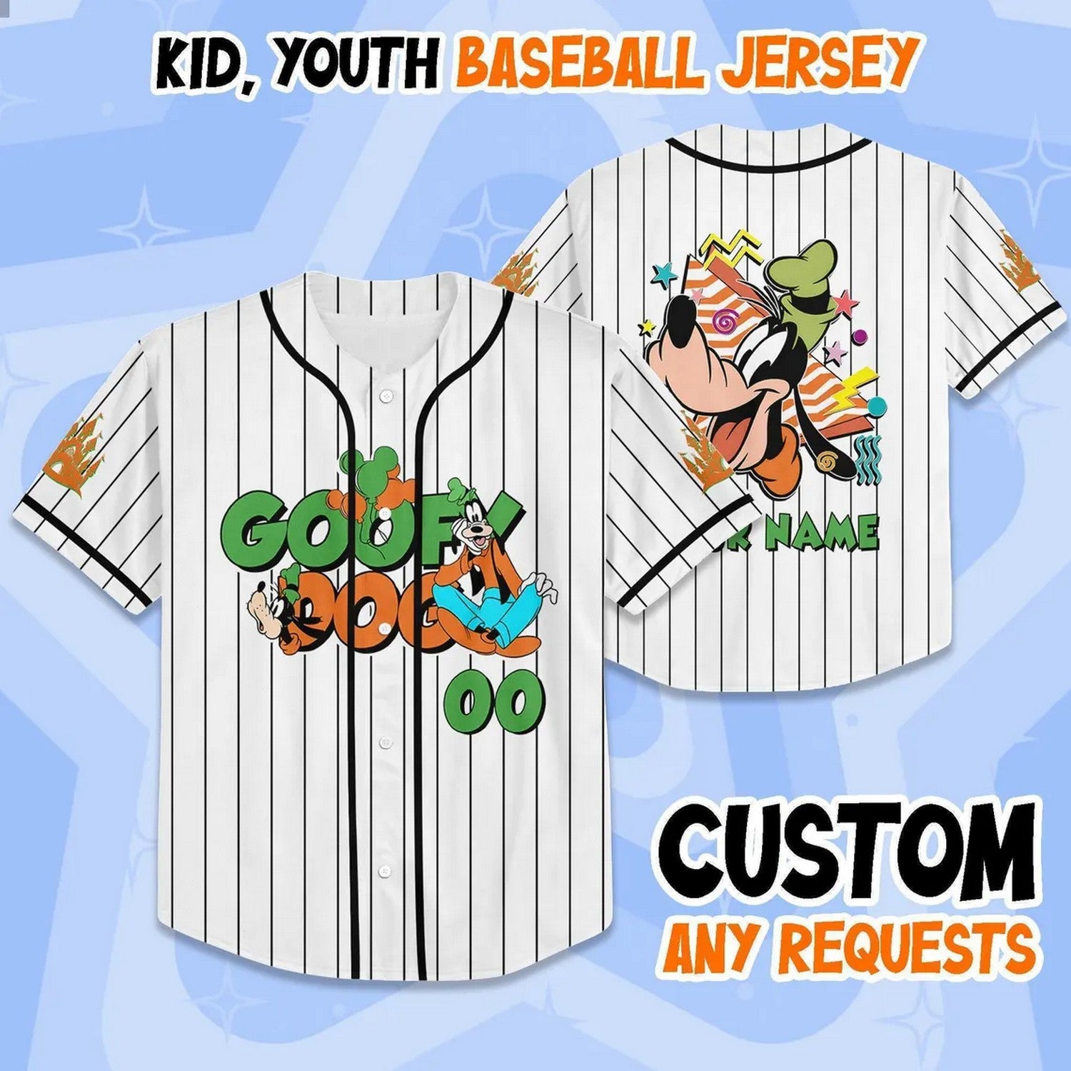 Custom Name And Number Goofy Dog Collection Striped White Baseball Jersey