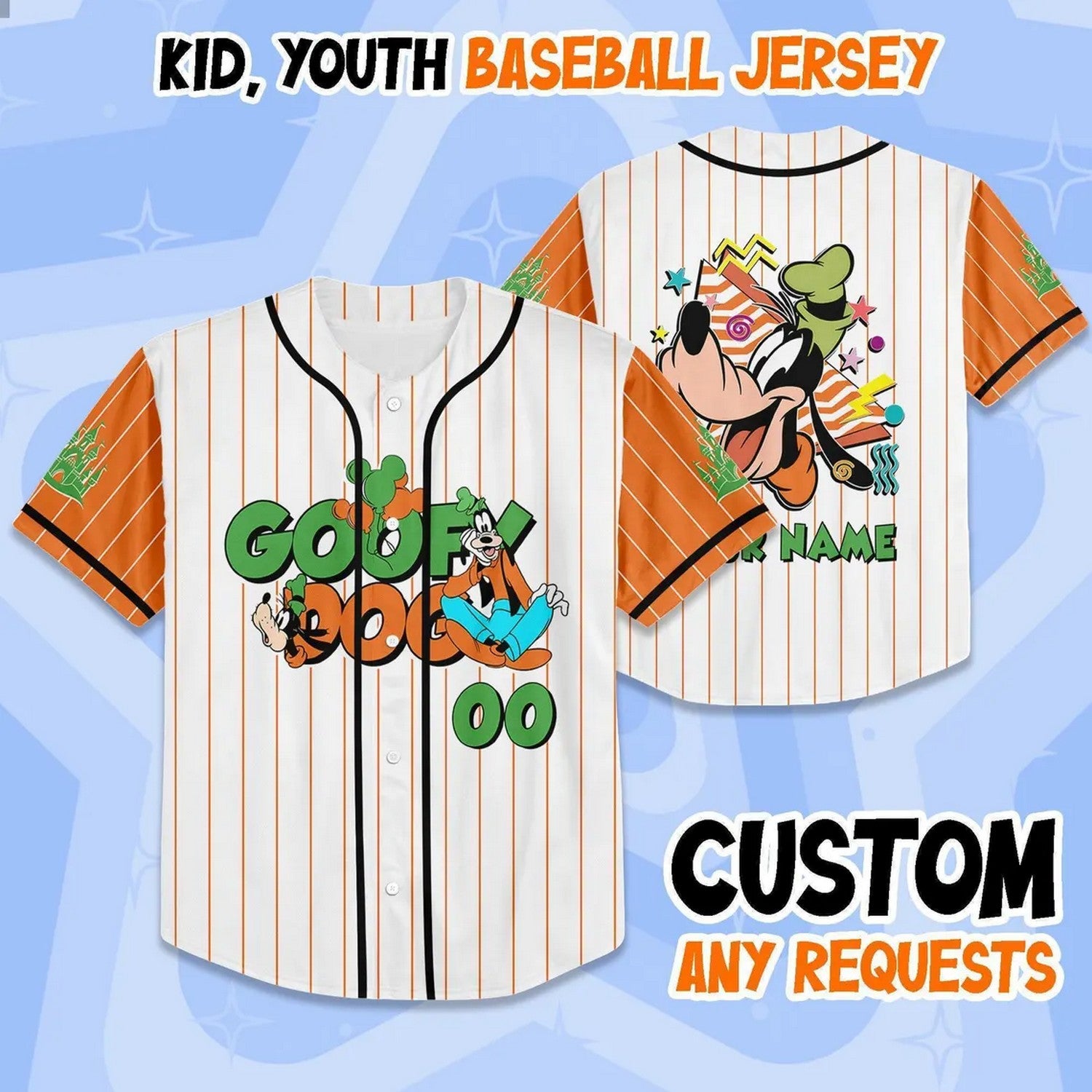 Custom Name And Number Goofy Dog Collection Striped White Orange Baseball Jersey