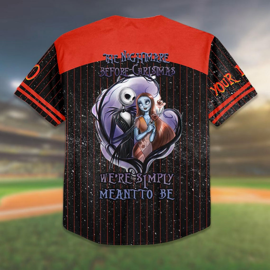 Custom Name And Number Halloween The Night Before Christmas Jack Sally Couple Baseball Jersey