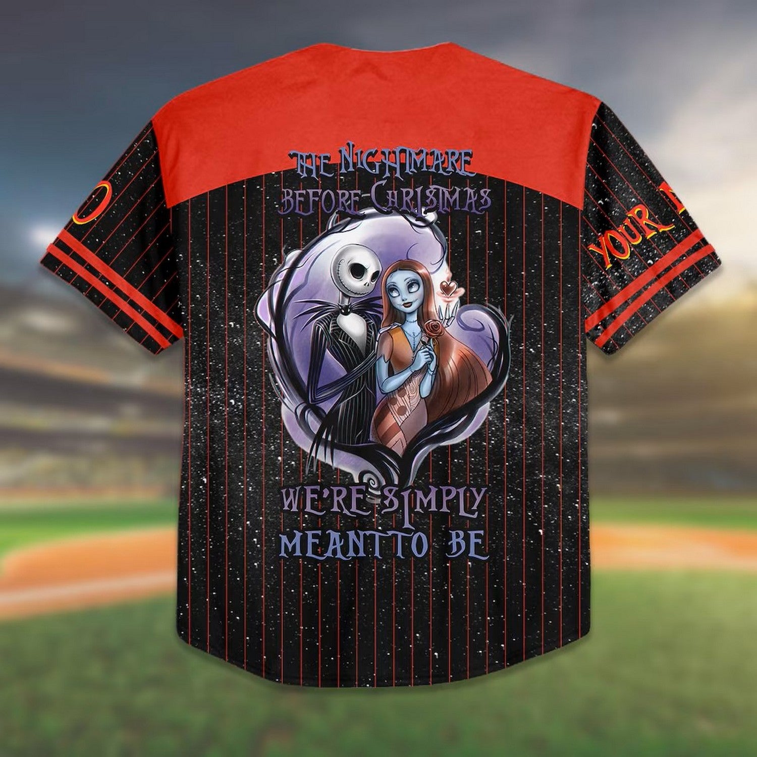 Custom Name And Number Halloween The Night Before Christmas Jack Sally Couple Baseball Jersey