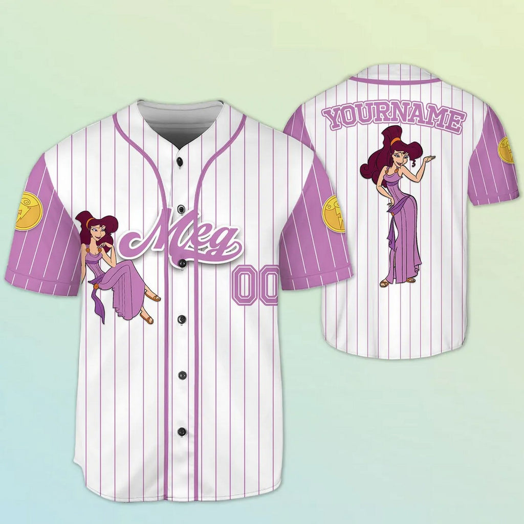 Custom Name And Number Hercules Meg Striped Purple White Baseball Jersey