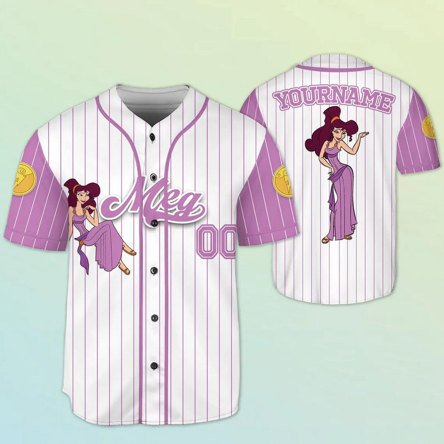 Custom Name And Number Hercules Meg Striped Purple White Baseball Jersey