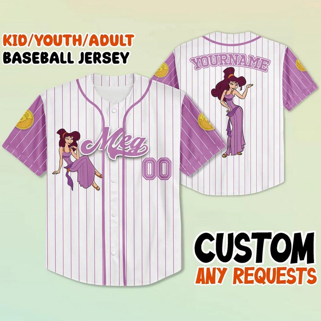 Custom Name And Number Hercules Meg Striped Purple White Baseball Jersey