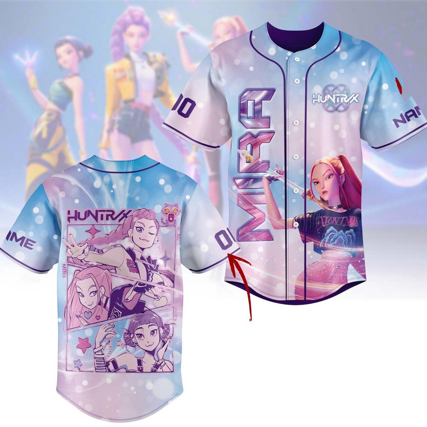 Custom Name And Number Huntrix K Pop Demon Hunters Mira Baseball Jersey