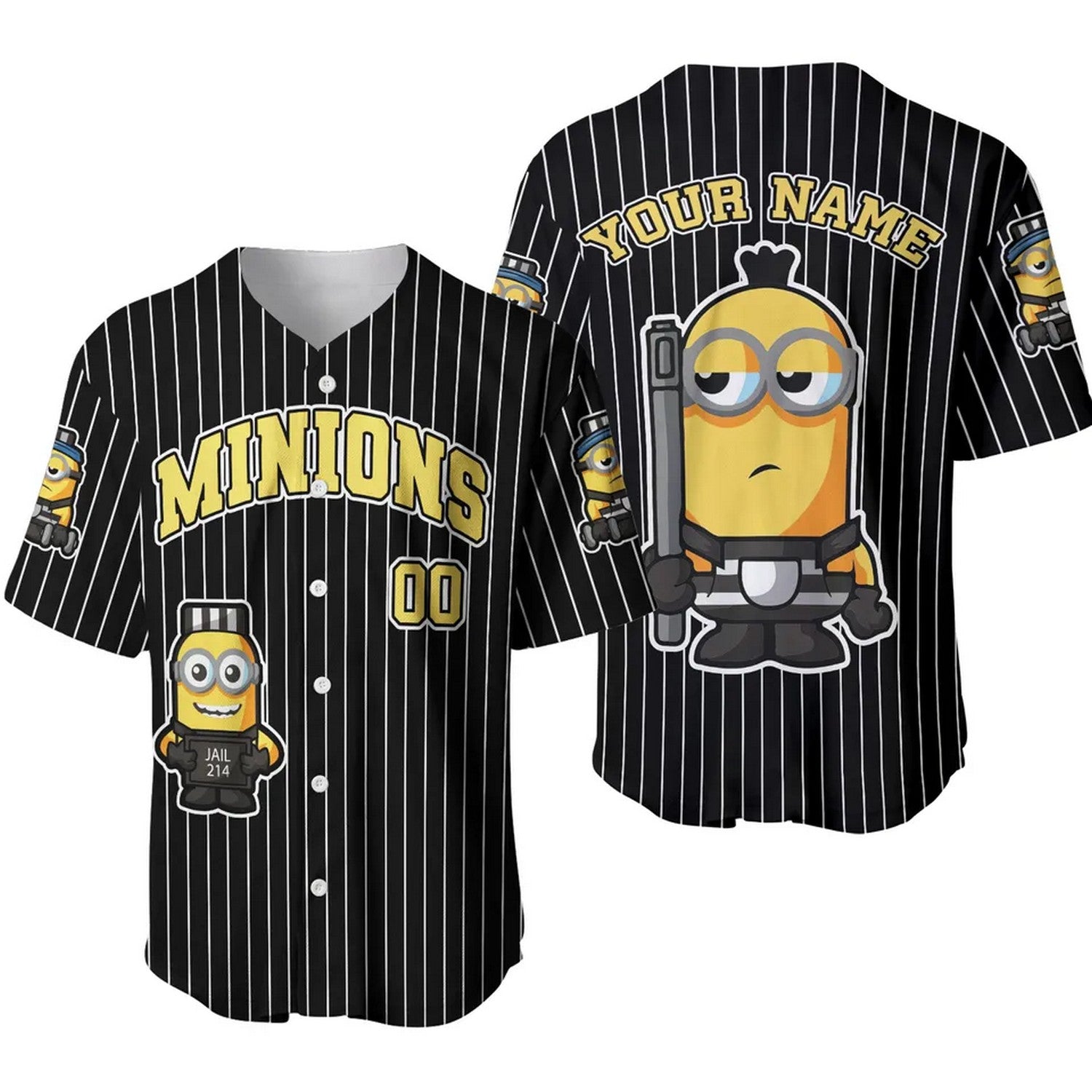 Custom Name And Number Jailer Minion Striped Black Baseball Jersey