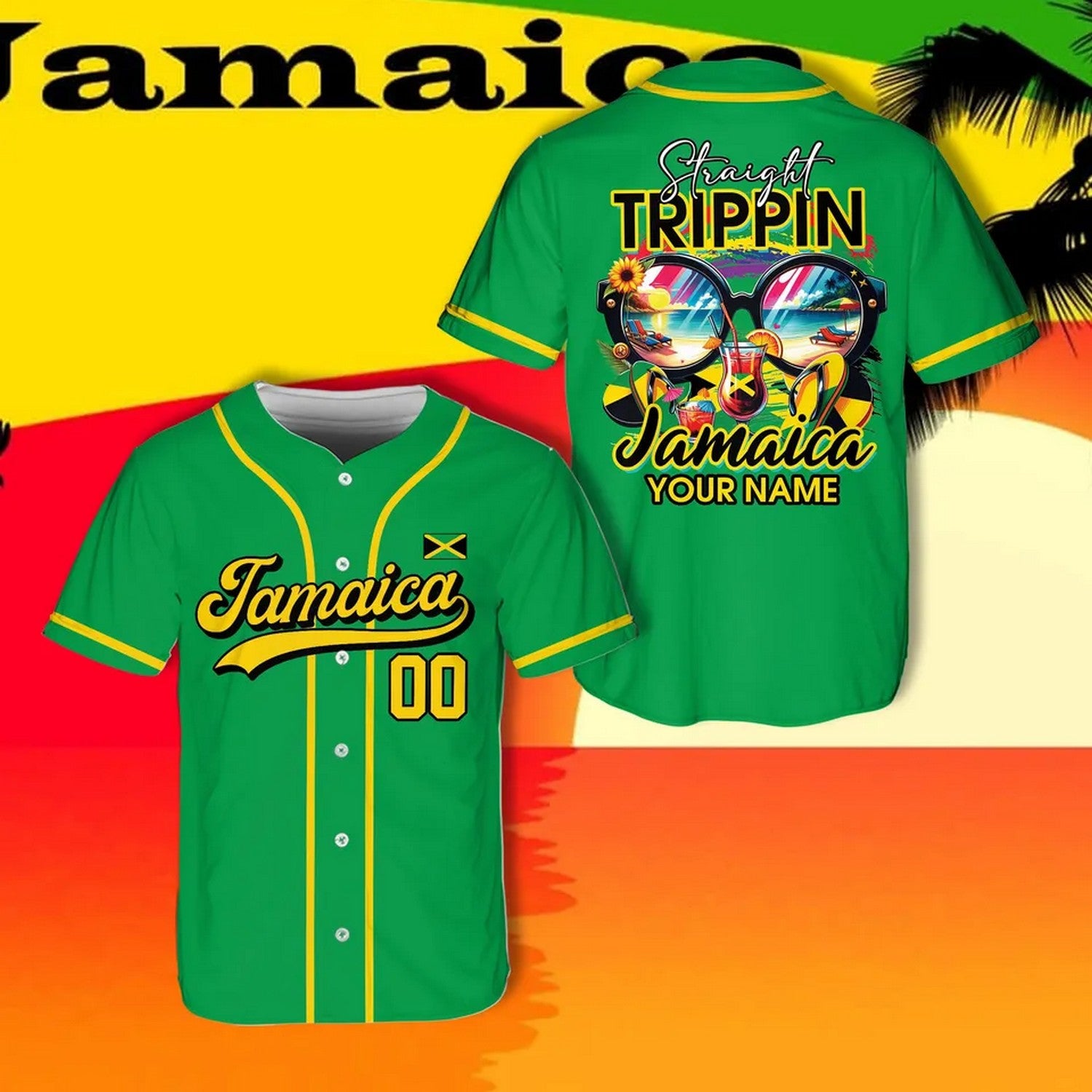 Custom Name And Number Jamaica Straight Trippin Green Baseball Jersey