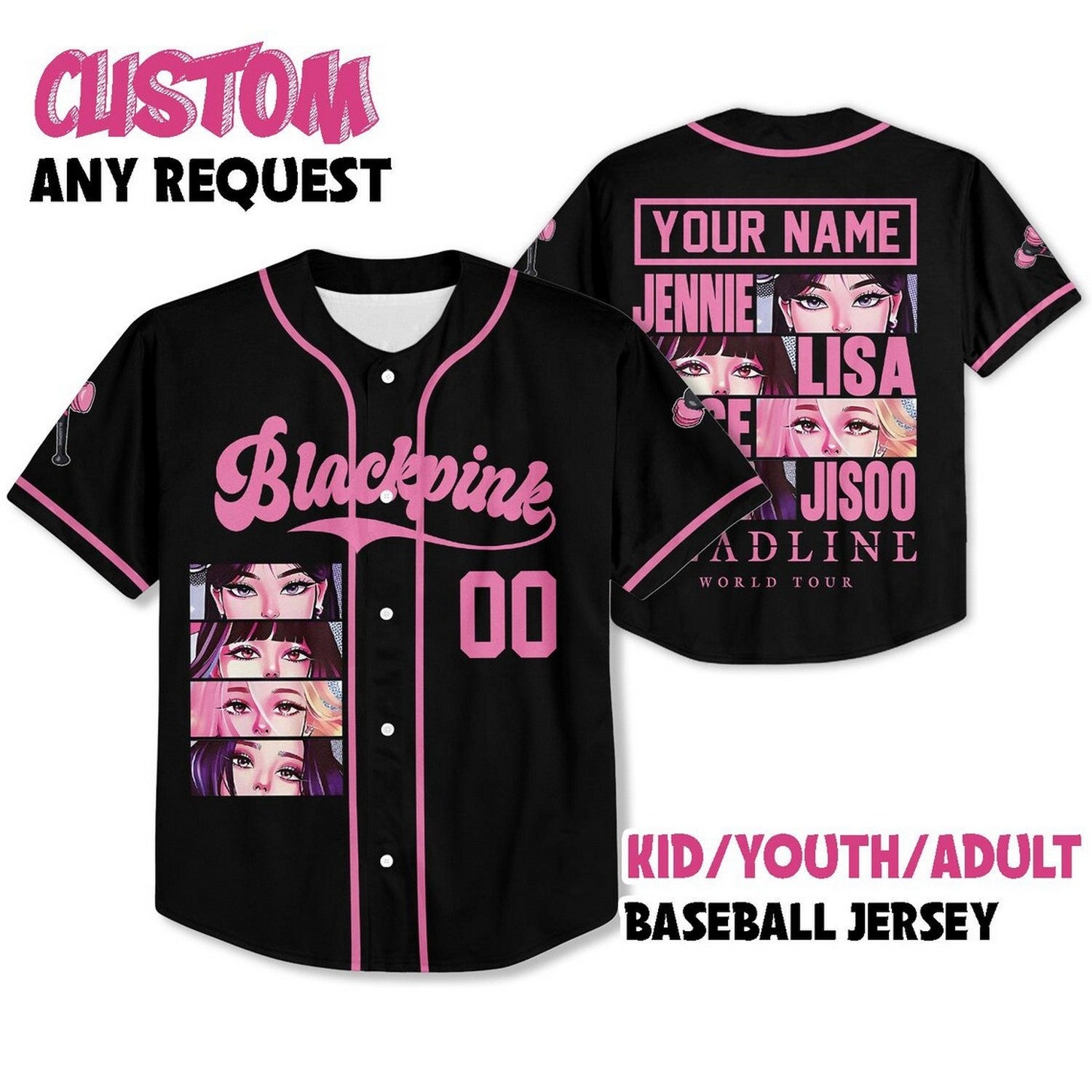 Custom Name And Number Kpop Blackpink Black Baseball Jerrsey