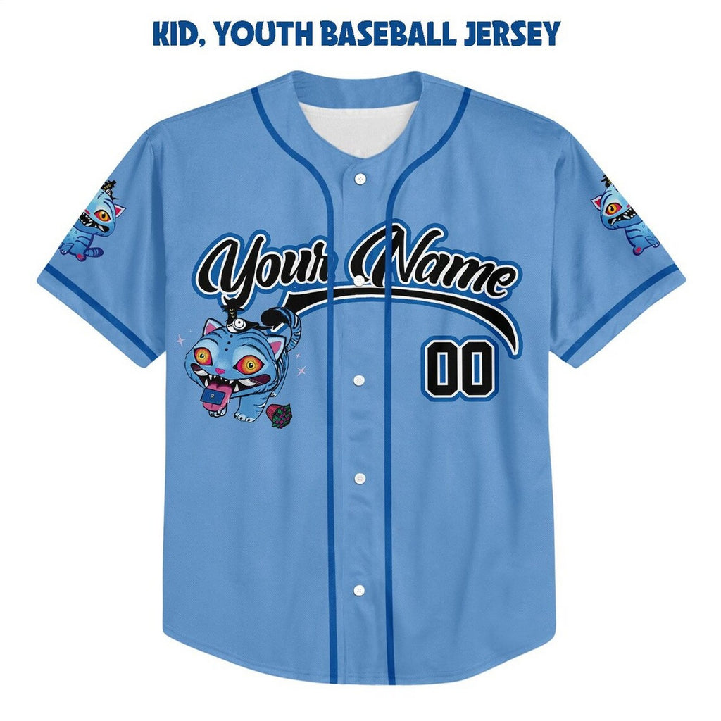 Custom Name And Number Kpop Demon Hunter Tiger Blue Baseball Jersey