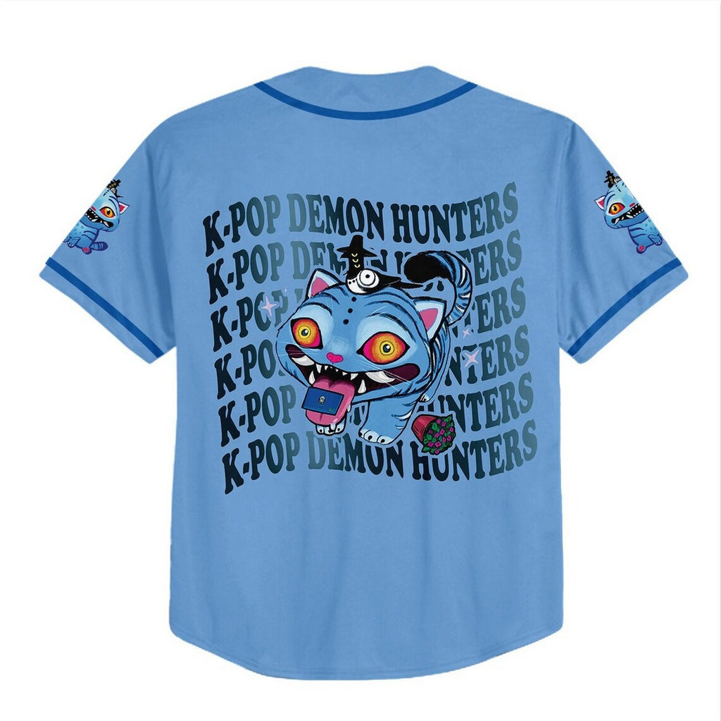 Custom Name And Number Kpop Demon Hunter Tiger Blue Baseball Jersey
