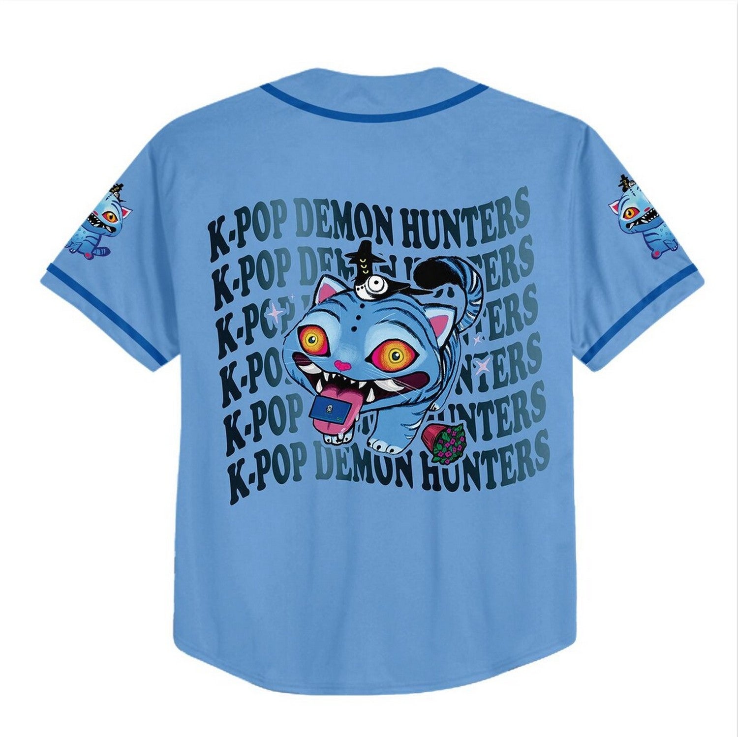 Custom Name And Number Kpop Demon Hunter Tiger Blue Baseball Jersey