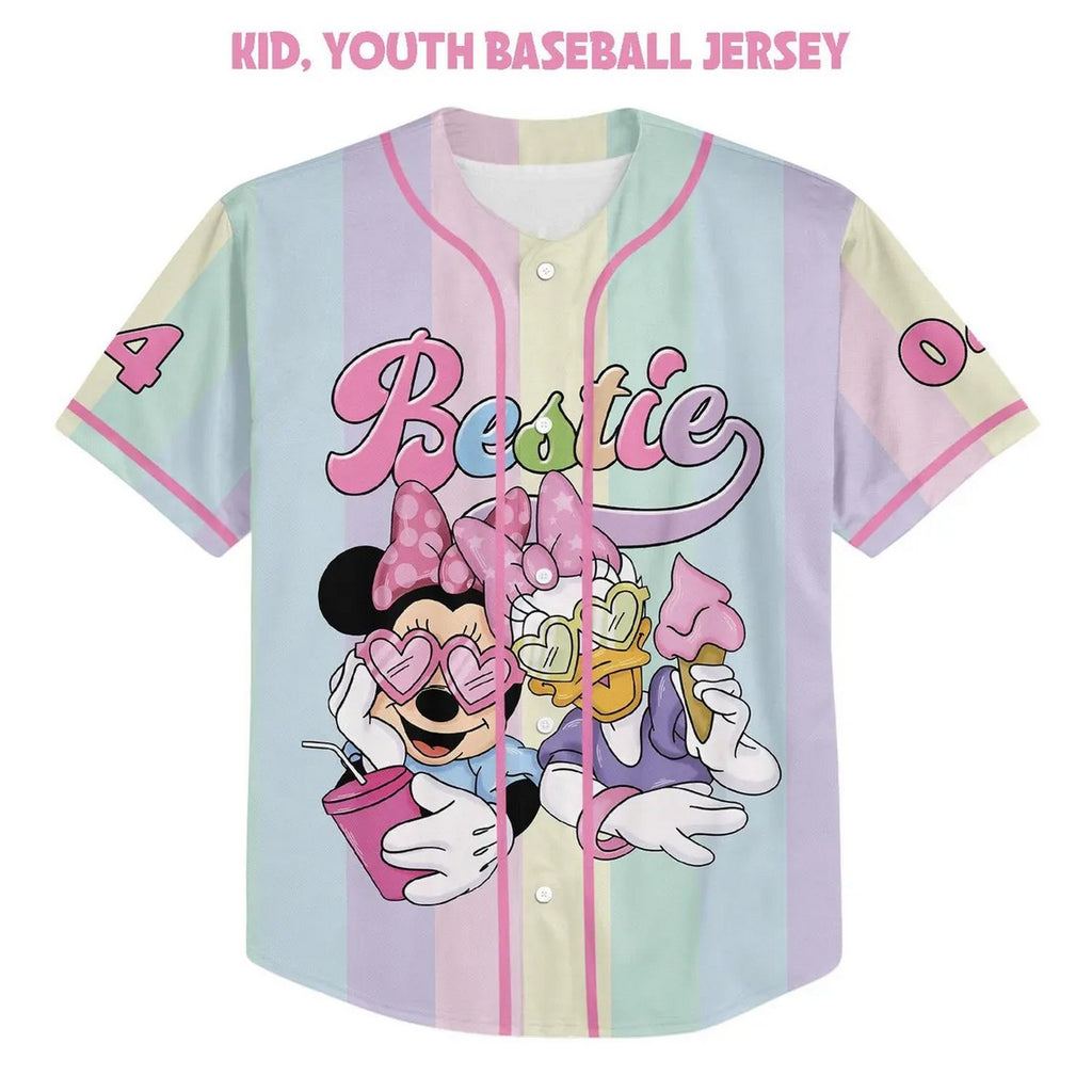 Custom Name And Number Minnie And Daisy Bestie Pastel Baseball Jersey