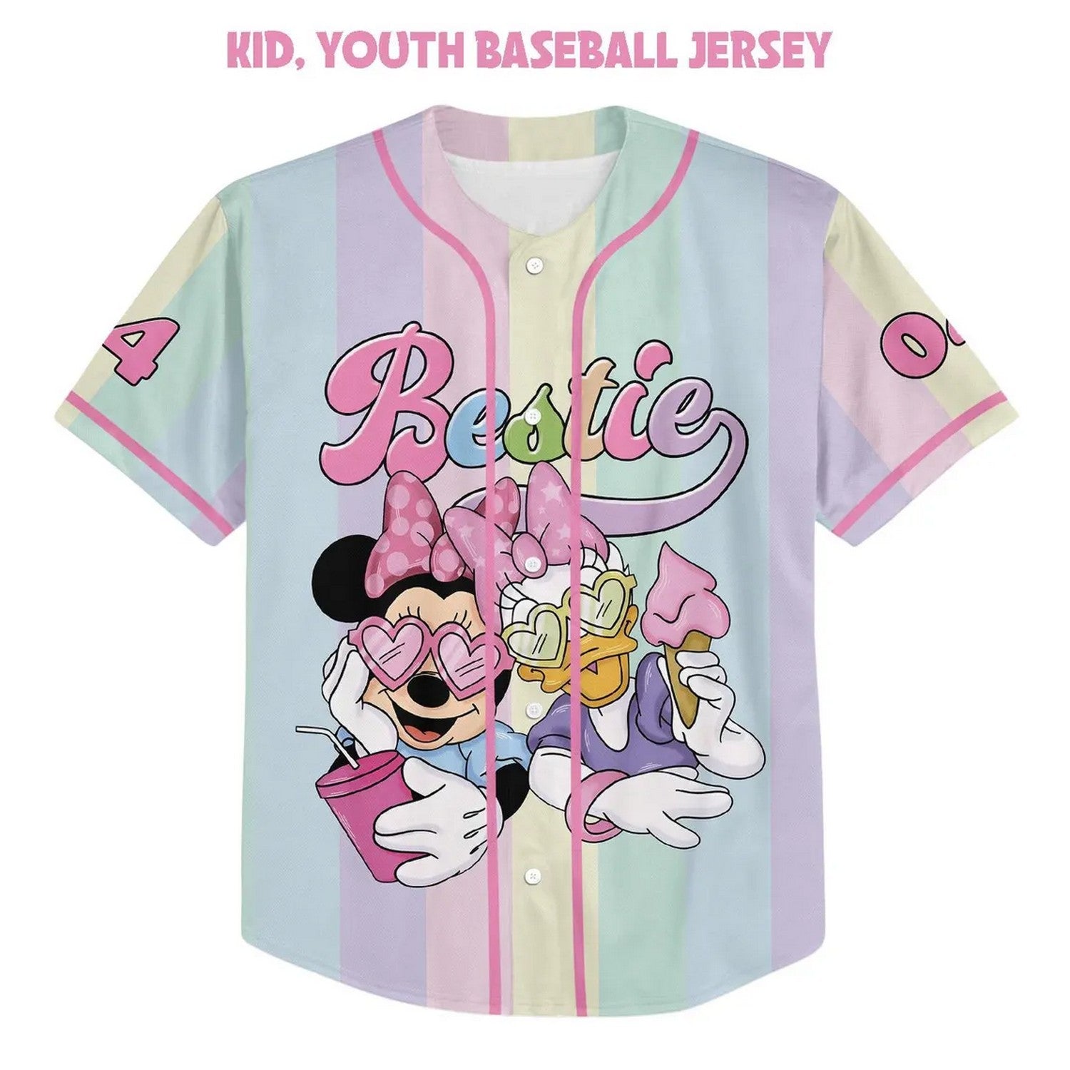 Custom Name And Number Minnie And Daisy Bestie Pastel Baseball Jersey
