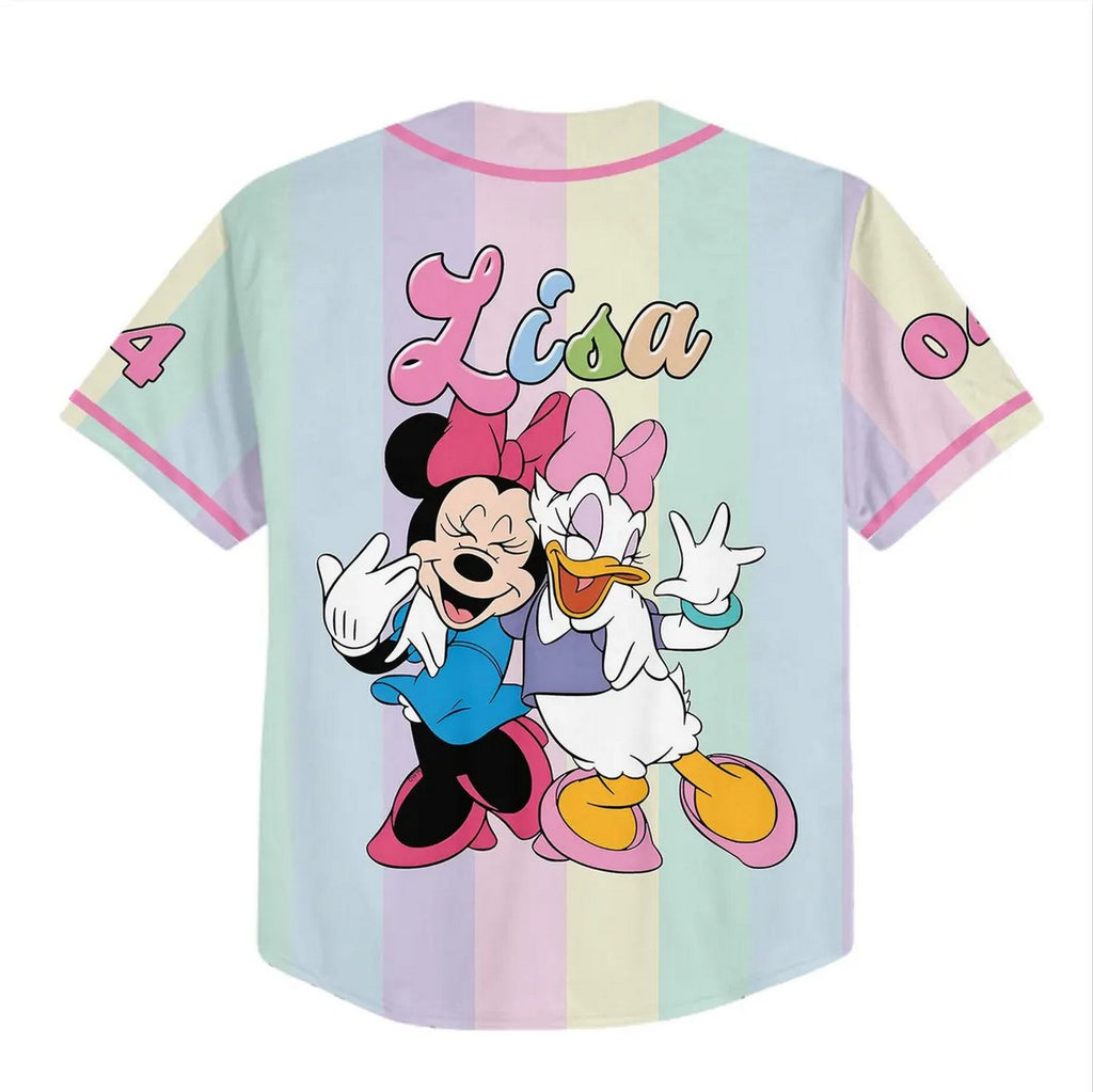 Custom Name And Number Minnie And Daisy Bestie Pastel Baseball Jersey