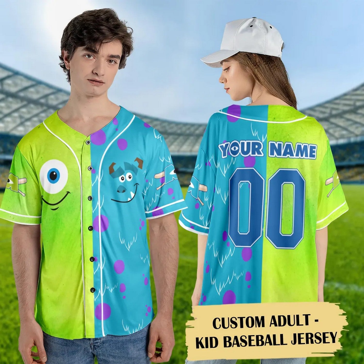 Custom Name And Number Monster Inc Mike Wazowski And Sully Basketball Jersey
