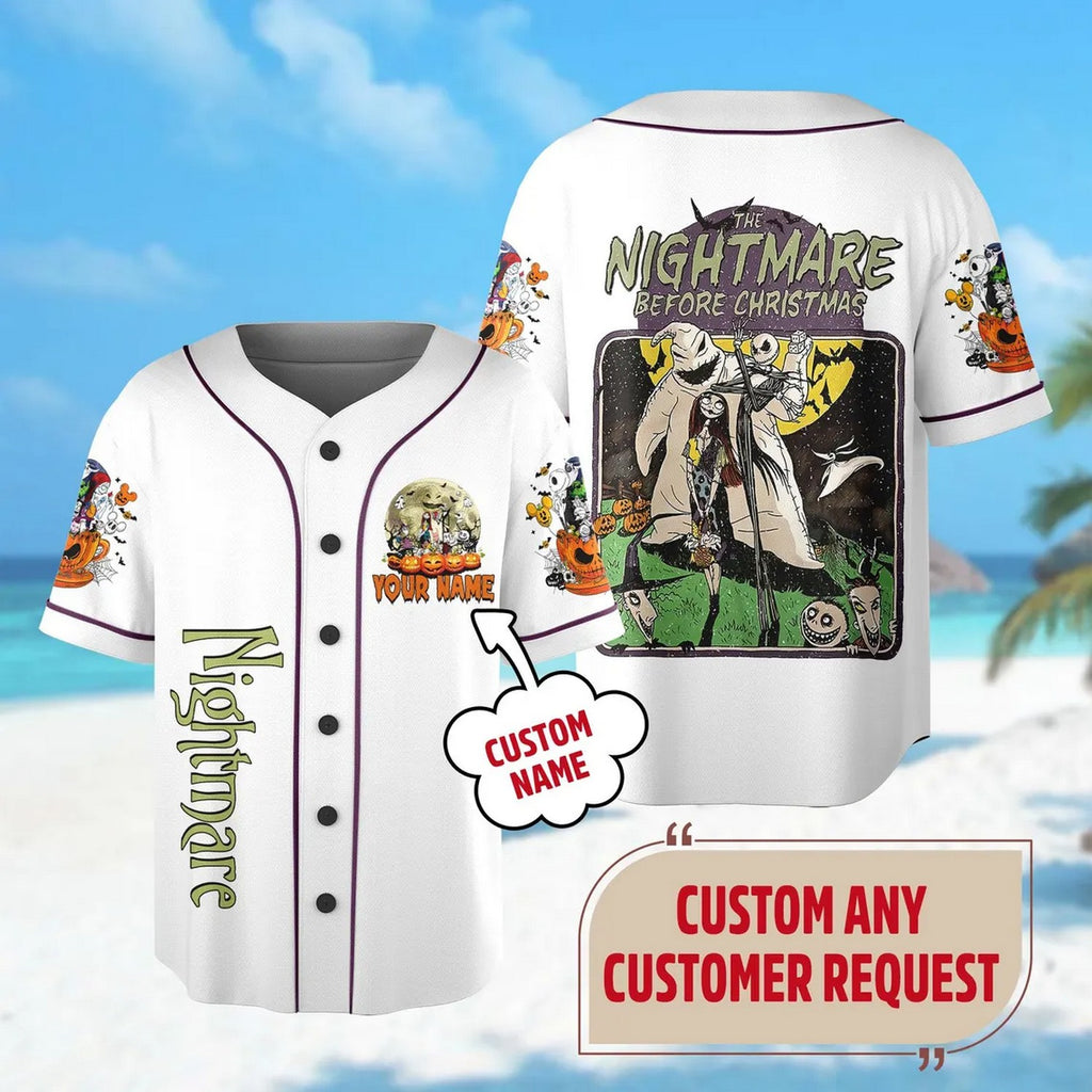 Custom Name And Number Nightmare Before Christmas White Baseball Jersey