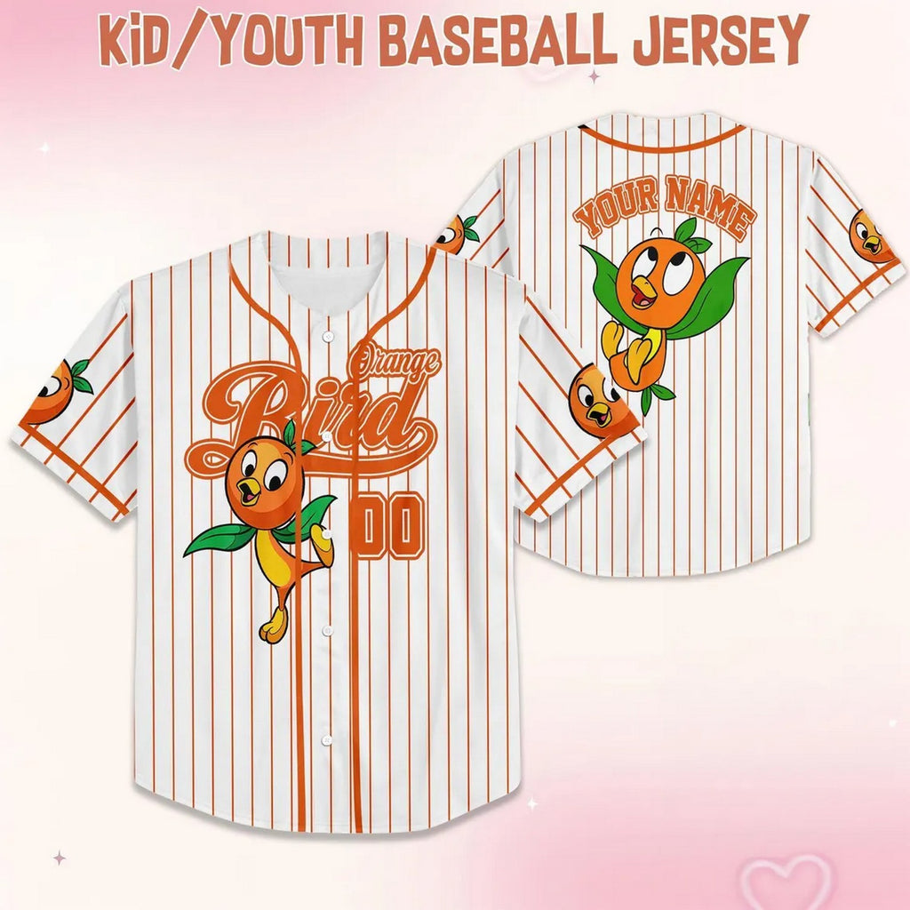 Custom Name And Number Orange Bird Striped White Baseball Jersey